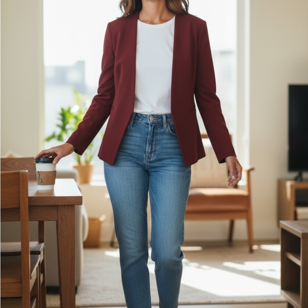 Theory Women's Burgundy Open-Front Blazer
